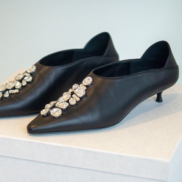 Practical Magic Black Leather Heels with Crystals - Picture 7 of 14